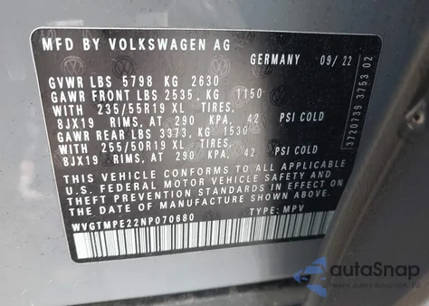 2022 Volkswagen Id.4 Pro S from USA, damaged, VIN WVGTMPE22NP070680